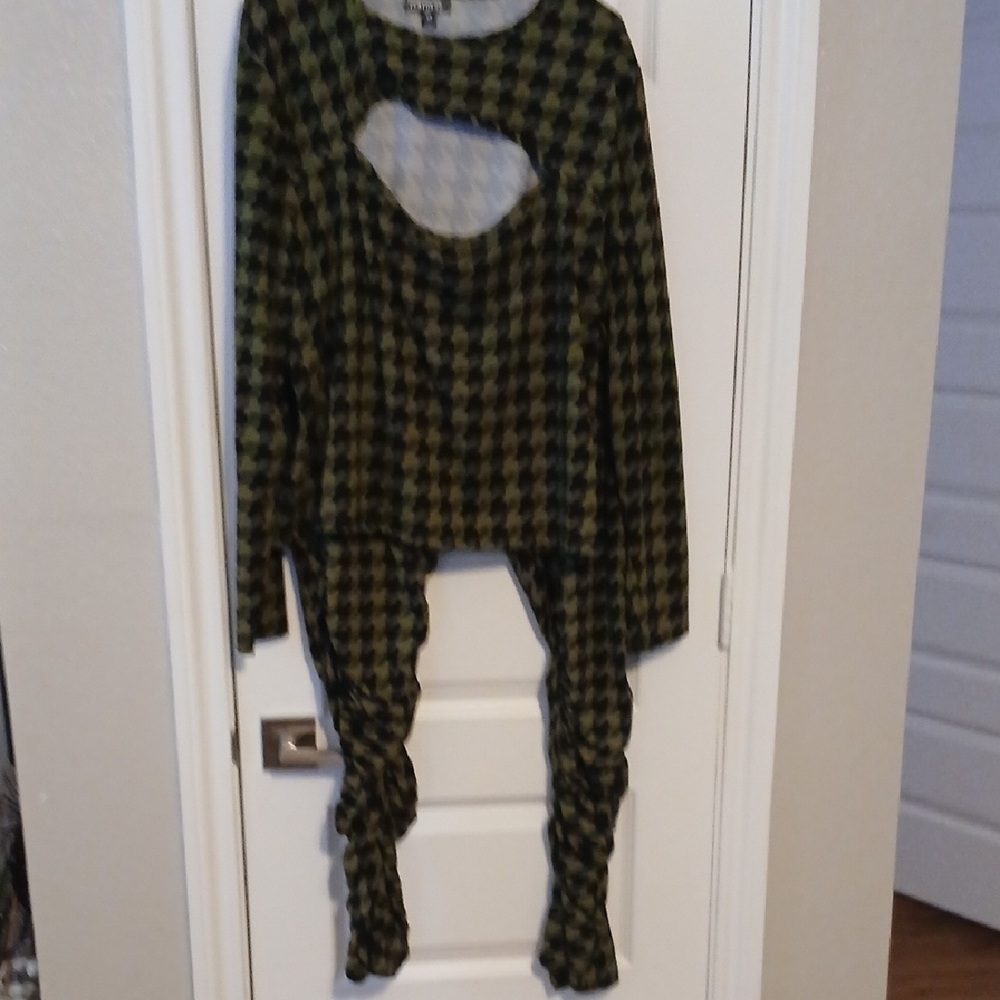 Feathers Green and Black Houndstooth Pantsuit